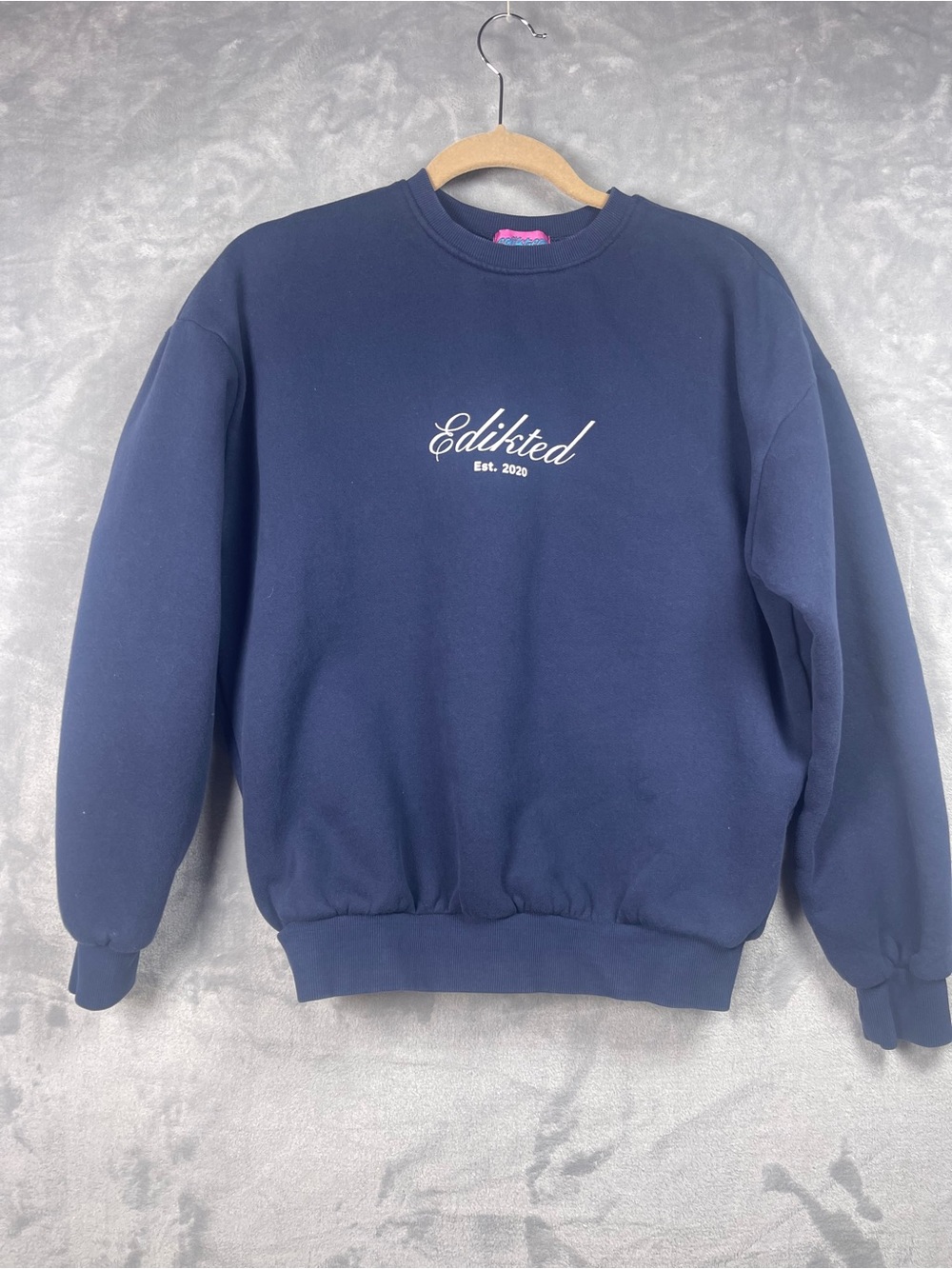 Edikted women’s Navy Crewneck with White Script Logo